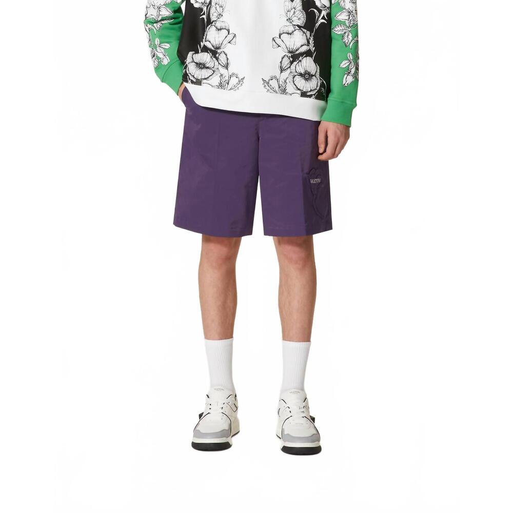 NEW VALENTINO men's garden nylon bermuda shorts in purple